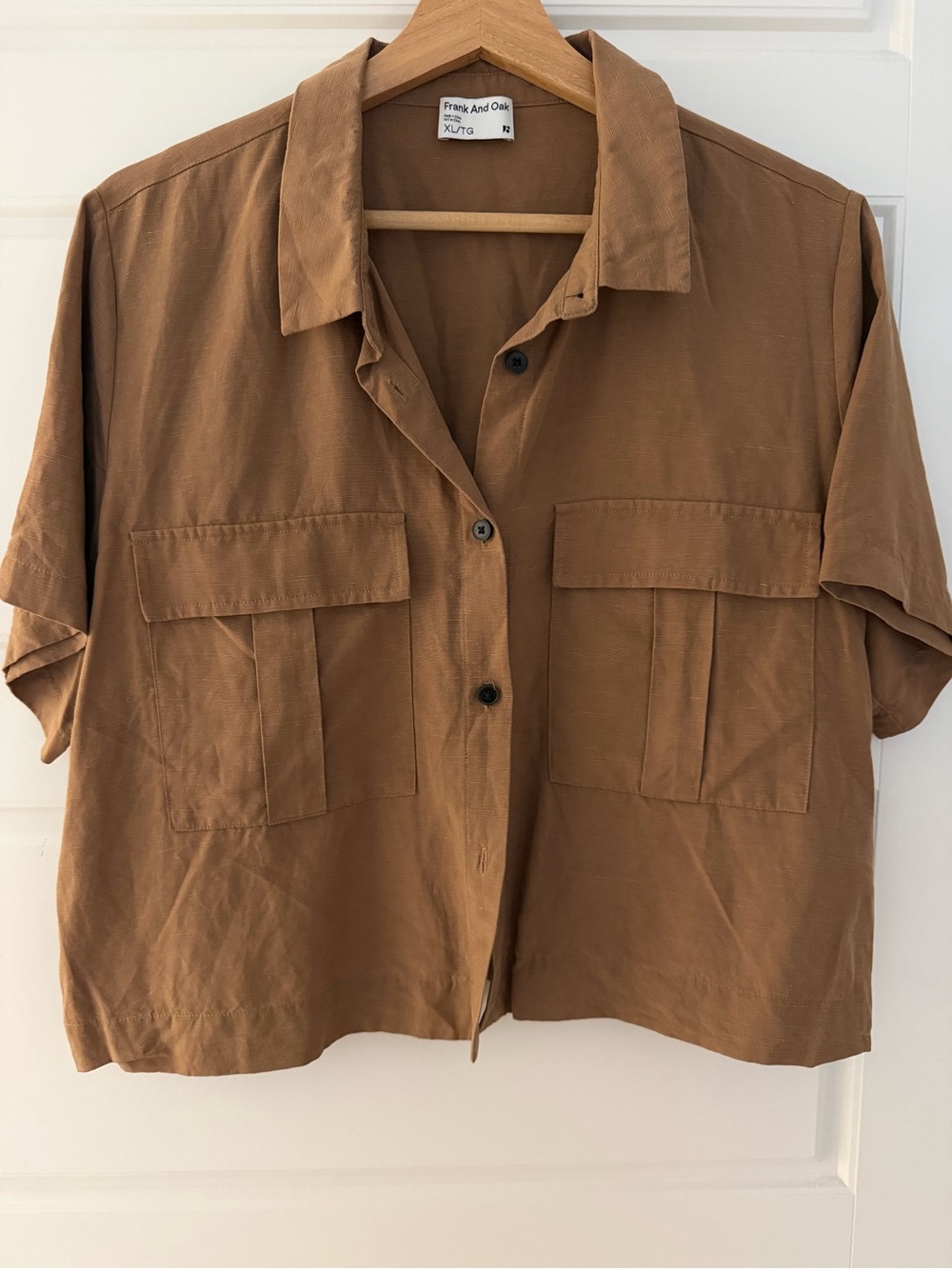 Frank & Oak Short-Sleeve Button-Down Utility Top — Brown